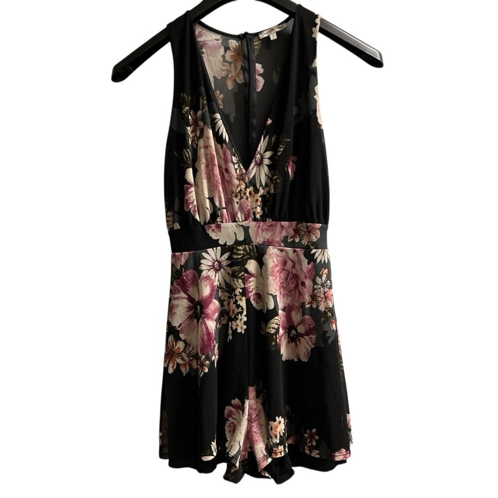 Vintage Charlotte Russe Romper M Black Floral Mesh Overlay Babydoll Y2K Fairy